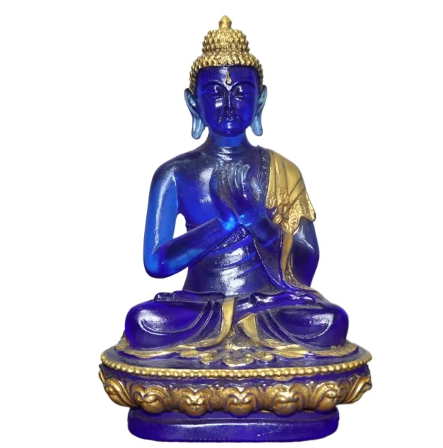 Archaize Coloured Glaze Glass Sakyamuni Buddha Crafts Statue Gift