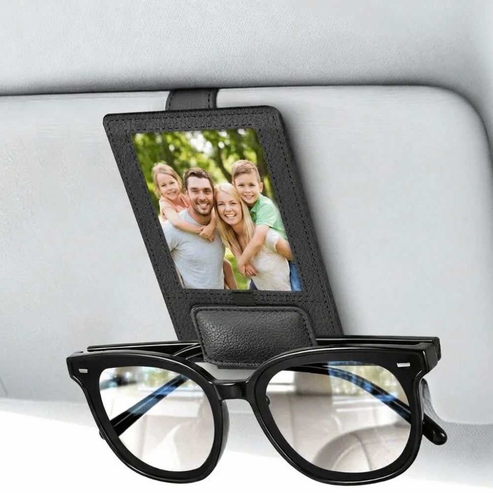 2-in-1 Car Visor Clip Anti-Fall Universal Magnetic Sun Visor Clip with Photo/ID Card Slot Decorative Sunglasses Holder Clip