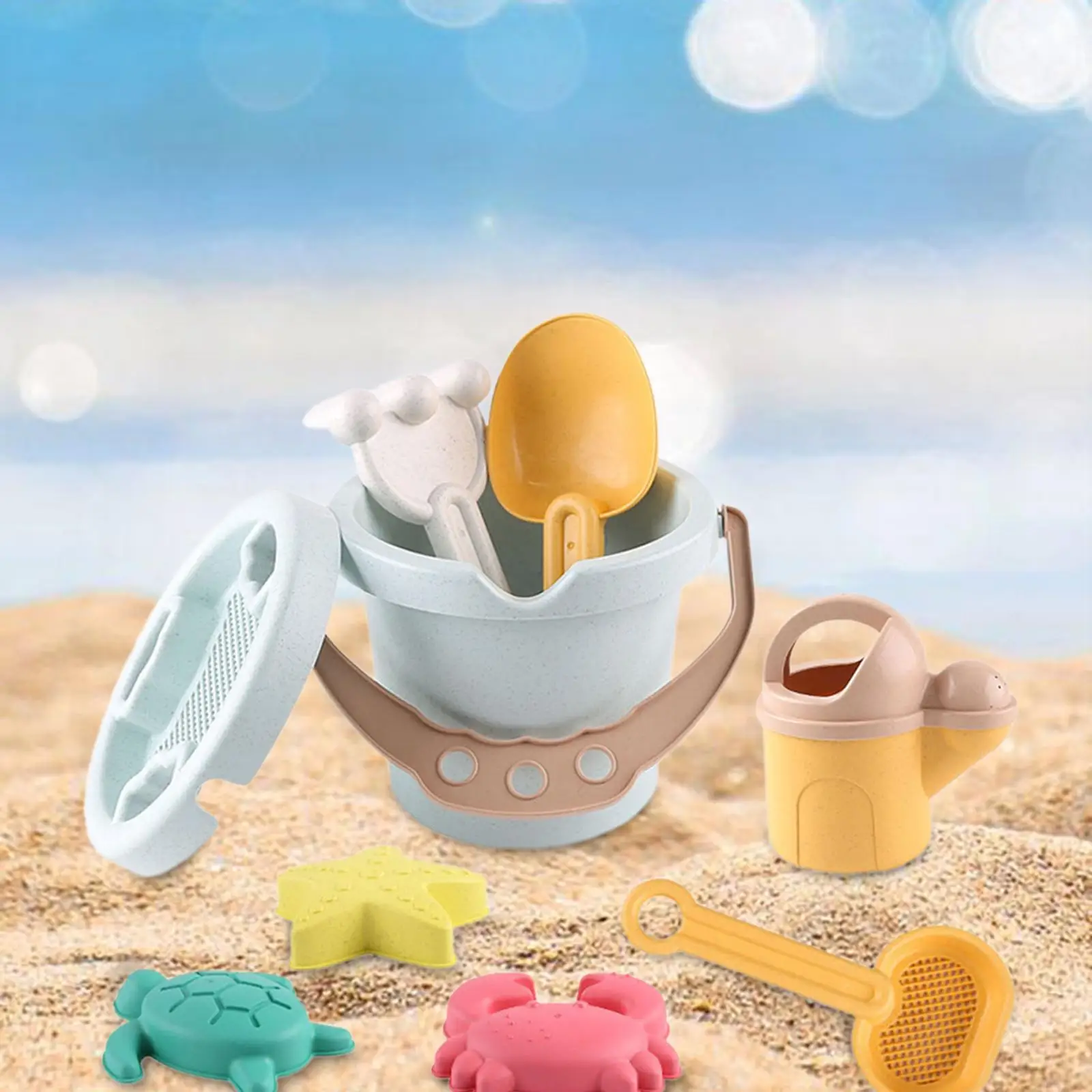 

9Pcs Sand Castle Beach Toys Sand Beach Bucket for Child Preschool Kids