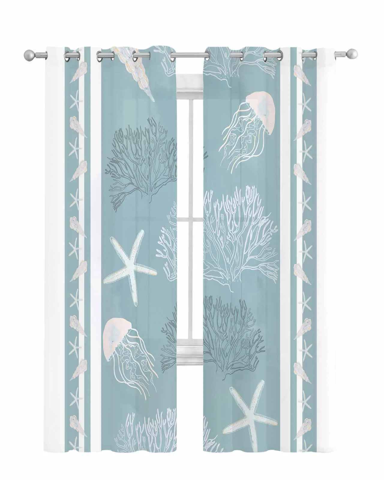 Home Interior Curtains for Bedroom Shells Marine Organisms Corals Modern Living Room Curtains Kitchen Curtain Elegant Bedrooms