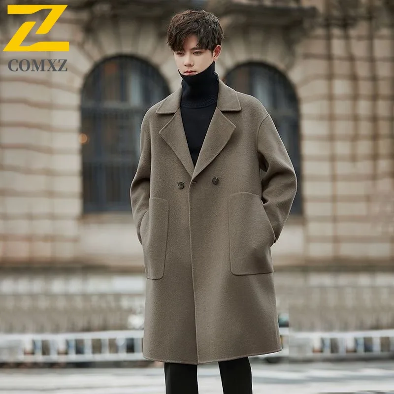 

COMXZ Men Wool Blend Overcoat 2025 Trendy Travel Mid Length Cashmere Coat Autumn Winter Thickened Warm Casual Trenchcoat