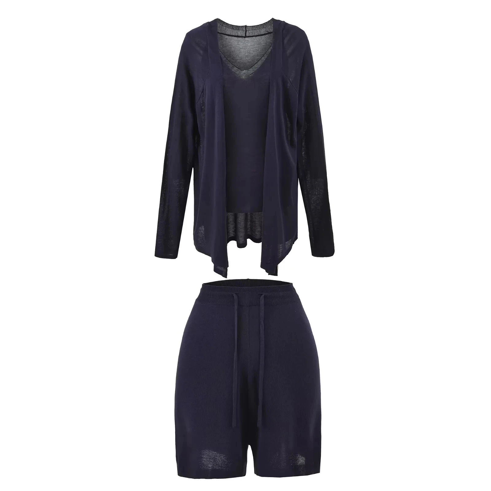 Loose Knitted V-Ne Cardigan High Waist Straight Leg ort Pants Set Summer 2025 Casual Comfortable Women's Faion