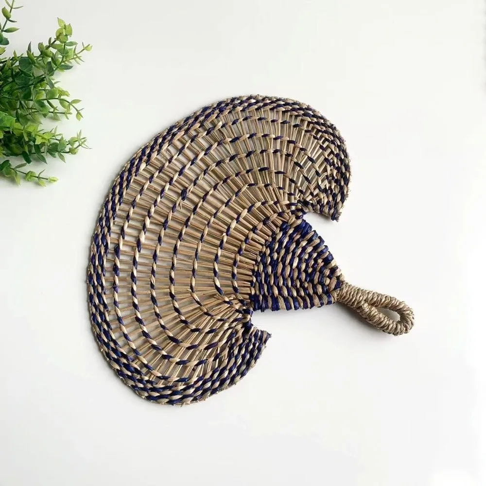 Colorful Hand-woven Straw Fan Bohemian Vintage Decorative Handmade Fan Large Anti-Mosquito Summer Cooling Fan Indoor