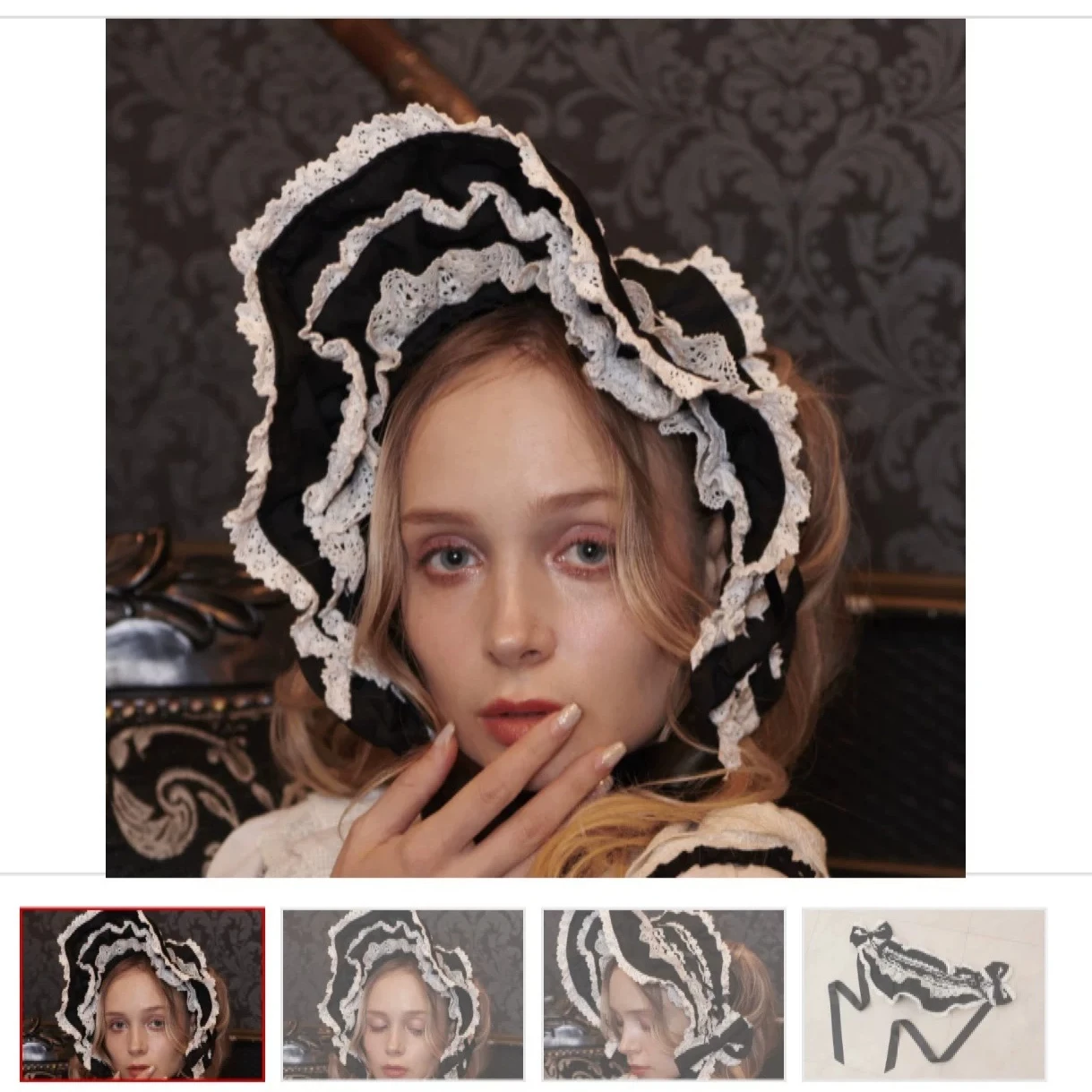 Lace Lolita Ponet Hat Vintage Flat Hat Women and Girls Cute Black White Color Matching Cap Summer New Kawaii Lace Trim Bnt Hat