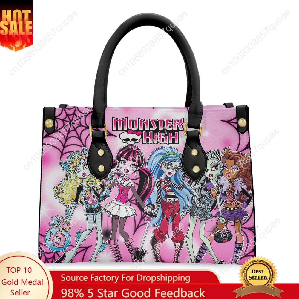 

Monster High Cartoon Doll Tote Bag Purse Womens Mens Personalized Text Image PU Leather Handbag Business Shopping Gift Bags