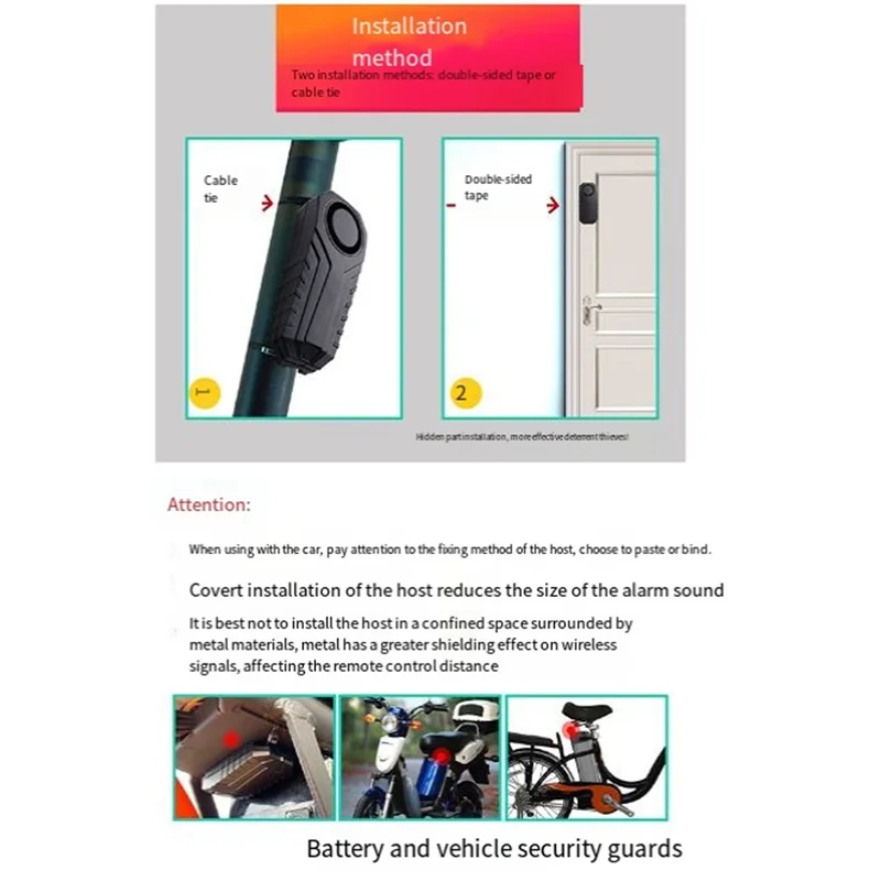 B68A 113DB Motorcycle Bike Anti-Theft Alarm Wireless Remote Control Bicycle Security Alarm Electric Car Waterproof Alarm