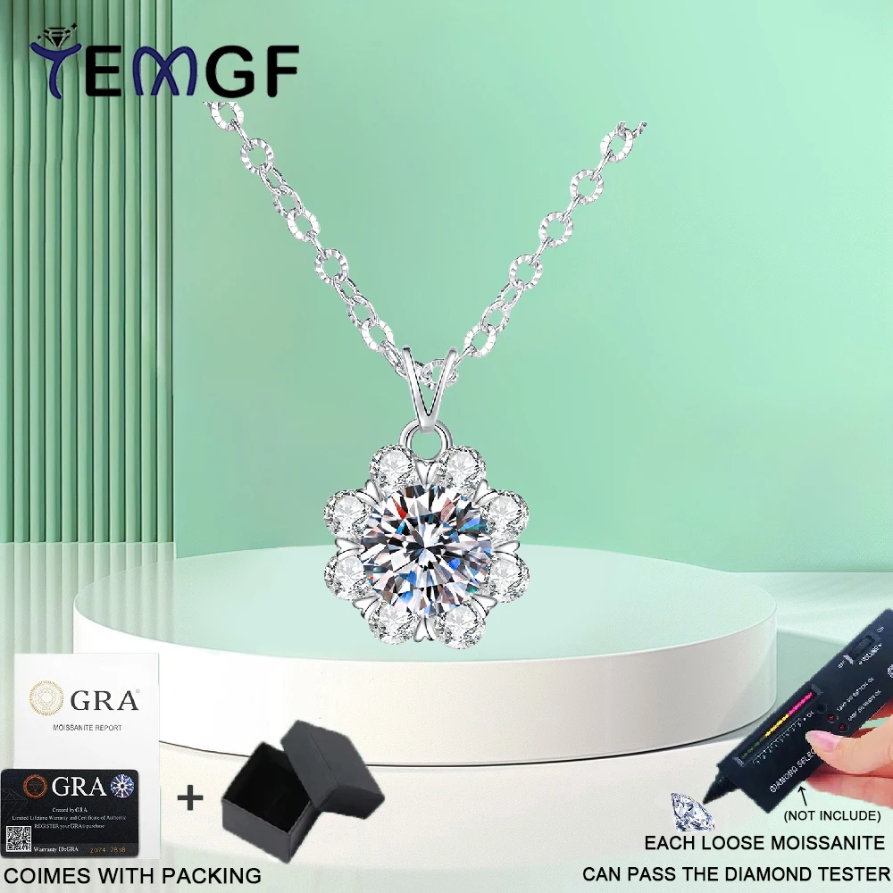 

TEMGF 6.5mm Moissanite Necklace for Women GRA Certified S925 Sterling Silver Snowflake Pendant Neck Chain Sparkling Fine Jewelry