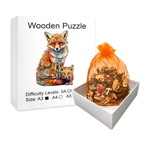 Hayvanın düzensiz, ahşap puzzle oyunu, anne ve bebek tilki ahşap, bir bilmecenin, bu yüksek-zor-ve-zeka oyuncakları fox toy için en çok satılan 12 ürün-no. 7