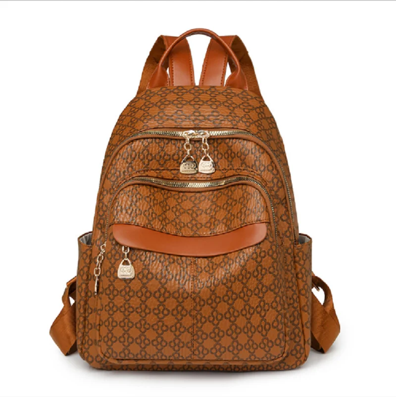 

2026 Luxury Korean Fashion Large Capacity Soft Leather Travel Backpacks Women's Double Zipper Shoulder Bags Crossbody School Bag