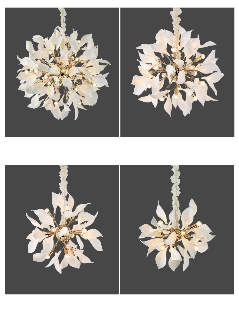 Ceramic Leaf White Hanging Lighting Fixture Chandeliers Lamp Bedroom Nordic Home Decor Pendant