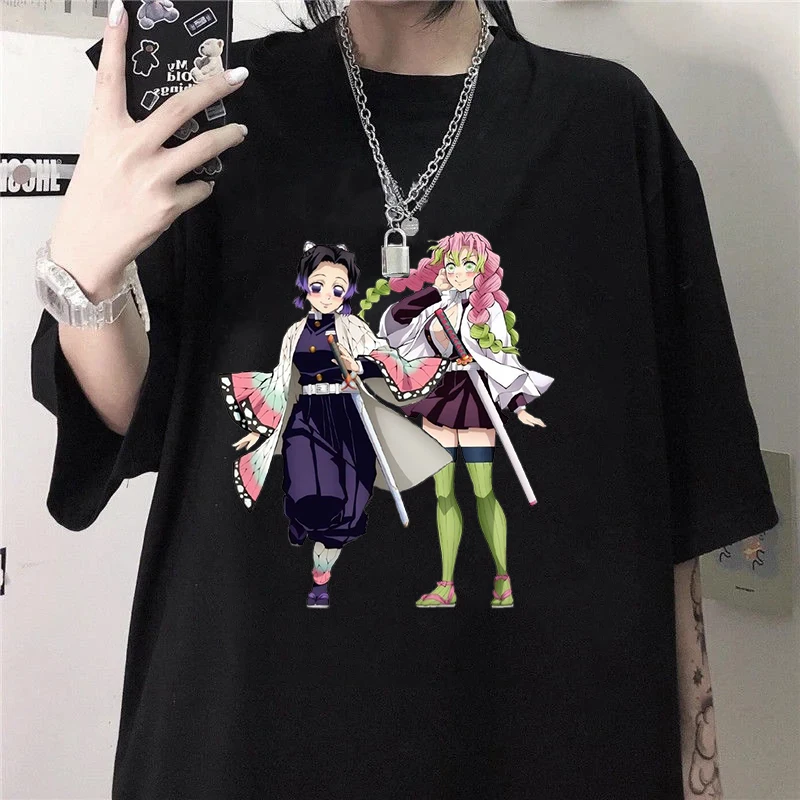 

New Hot Kochou Shinobu Kanroji Mitsuri Printed T-shirts Women Unisex Casual Loose Round Neck Creative Personalized T-shirts