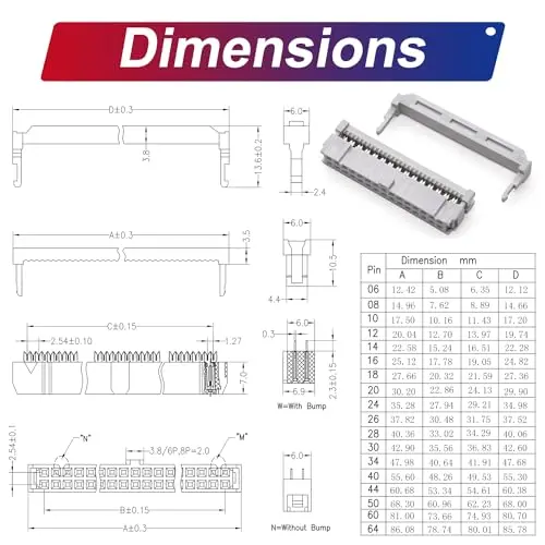 Câble ruban plat IDC 2.54mm, David 30 broches mâle à femelle câble d'extension IDE 30cm 2 pièces (FM30-30cm-2Pcs)