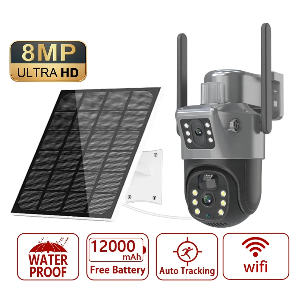 4K 8MP Dual Objektiv PTZ Solar Kamera Dual screen PIR Menschen Tracking Outdoor WIFI Sicherheit CTV Überwachung IP Kamera