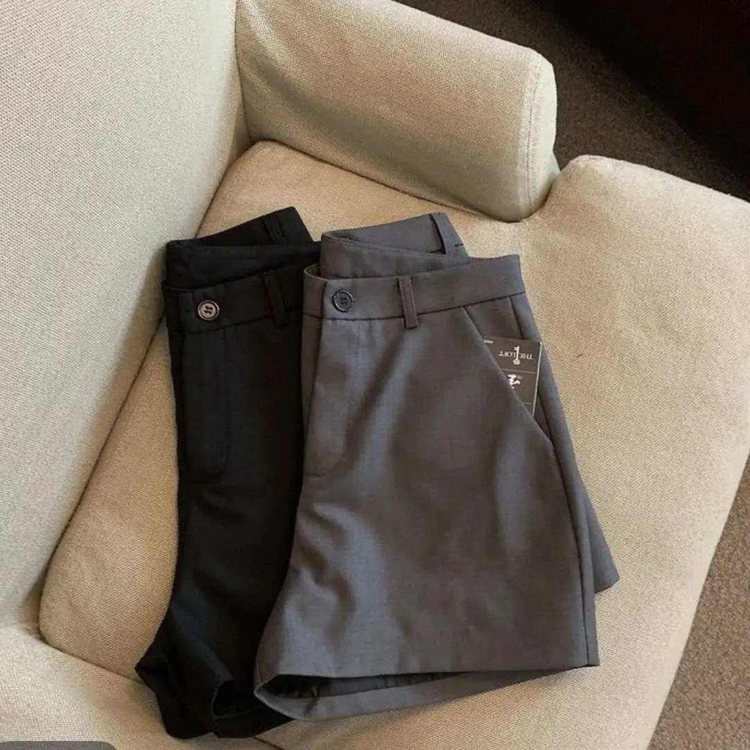 Taille haute noir costume pantalons courts femmes printemps été vêtements de plein air gris a-ligne jambe large minceur décontracté pantalons thermiques 2025