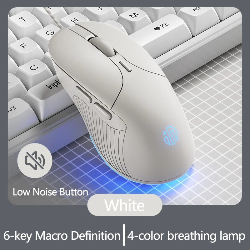 INPHIC B1 Wired Gaming Mouse Silent Click 7200DPI Adjustable 6 Programmable Buttons RGB Breathing Light Ergonomic Anti-slip Opti