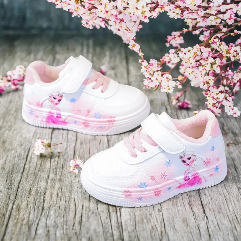 أحذية ديزني للفتيات ذات نعل سميك أحذية رياضية ربيعية للأطفال فروزن الأميرة إلسا بولي Leather أحذية رياضية للجري مقاس 18-29 #2