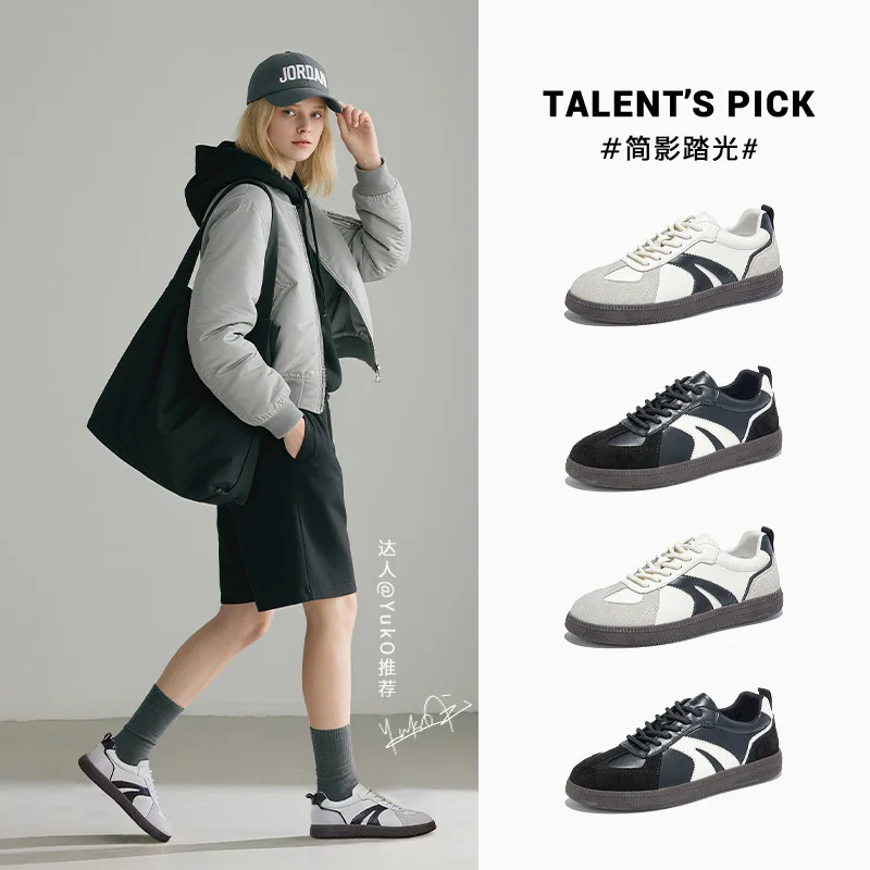 

Кожаные немецкие тренировочные туфли, женские осенние новые универсальные повседневные спортивные легкие кроссовки на плоской подошве на шнуровке