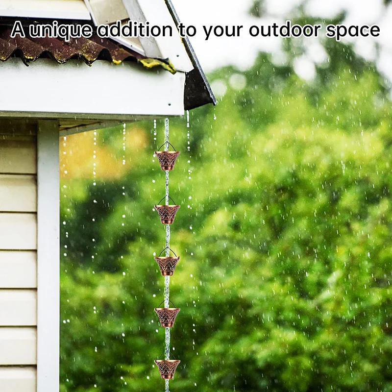 Rain Chains, Gutter Downspouts Diverter Outdoor Metal Copper Plaid Rainwater Extensions, 12 Cups