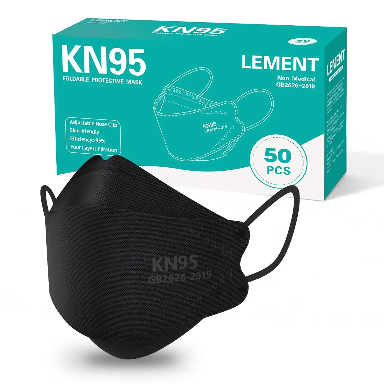 

50 Pack KN95 Face Masks, Breathable Cup Dust Disposable for Adults and Teens