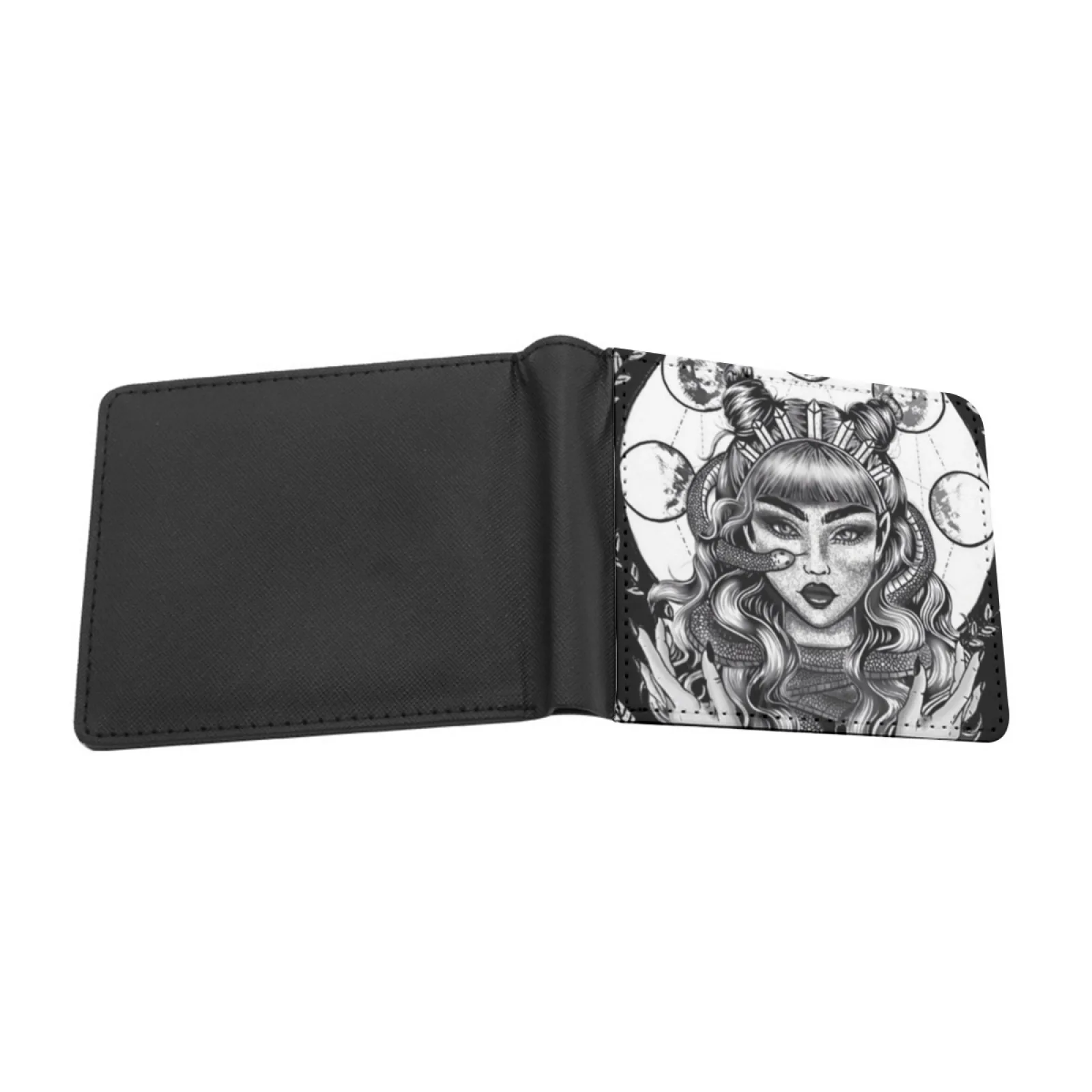 Woman With Under Many Moons Personalized Men's Leather Wallet Credit Card Pouch Purse Snakes Crystal Crown Crystal Crystals