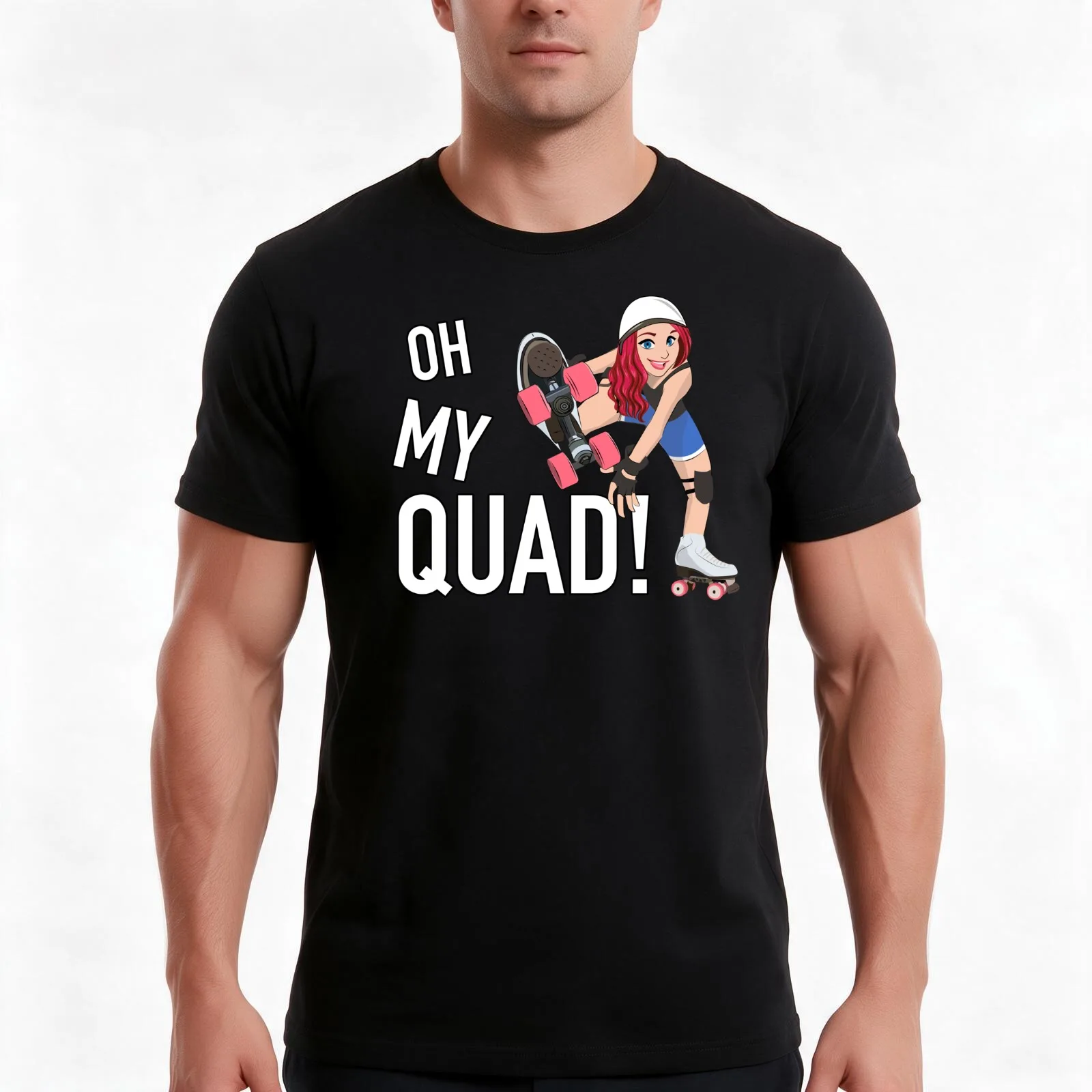 Oh My Quad Roller Skating T-Shirt, Summer Casual Cotton Tee, Oversized Streetwear Tops, Vintage Graphic Print, Unisex Men Women