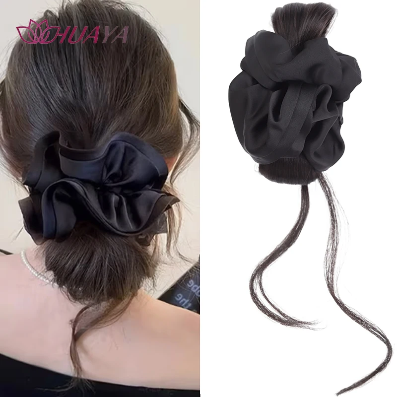 Satin Big Bow Claw Clip Messy Bun Synthetic Chignon Easy To Wear All Day Daily Wear Women Hair Accessory