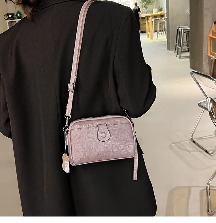 Petit sac à main décontracté en cuir véritable pour femme, sac de téléphone multifonctionnel à la mode, poche à double fermeture éclair,