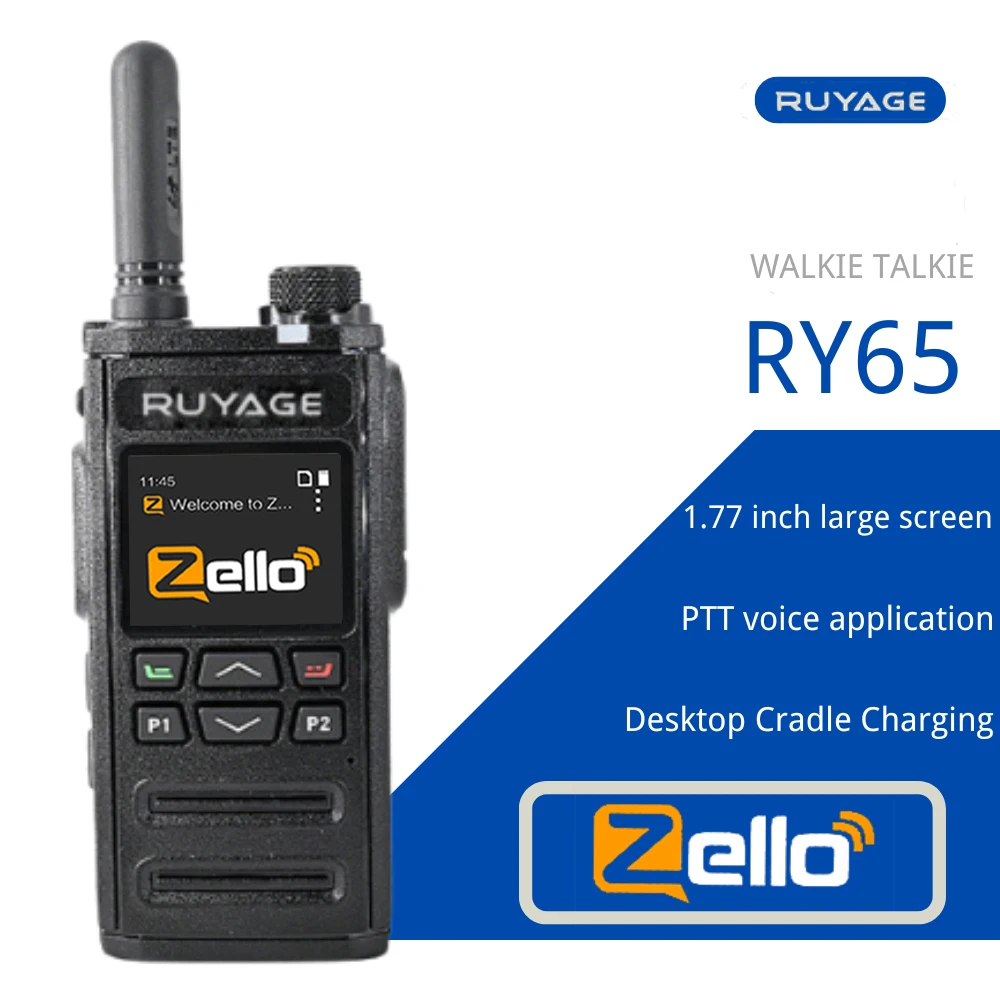 Ruyage-RY65 Zello Walkie Talkie, 4G Radio with Sim Card, WiFi, Bluetooth, Long Range, Powerful, Powerful, 100km