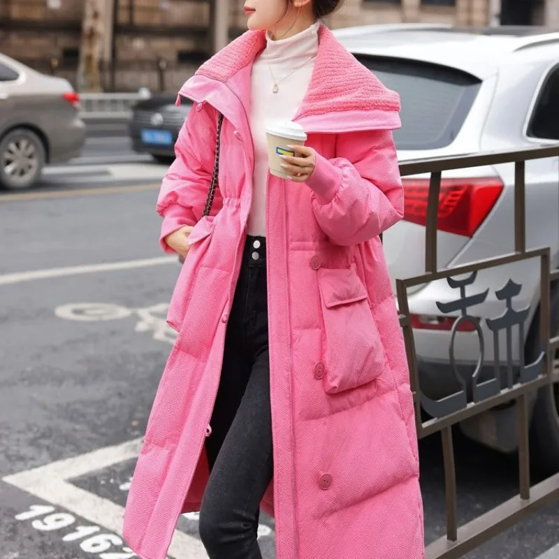 

Oversize Winter Parkas Women Coat 2023 Korean Fashion Long Sleeve Hooded Jacket Belt Pockets Thickened Warmer Outerwear