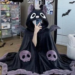 Kawaii Cartoon Bat Y2k pluszowe piżamy Anime płaszcz piżamy kostium peleryna na Halloween dla dorosłych zimowa piżama kobiety koc Cape