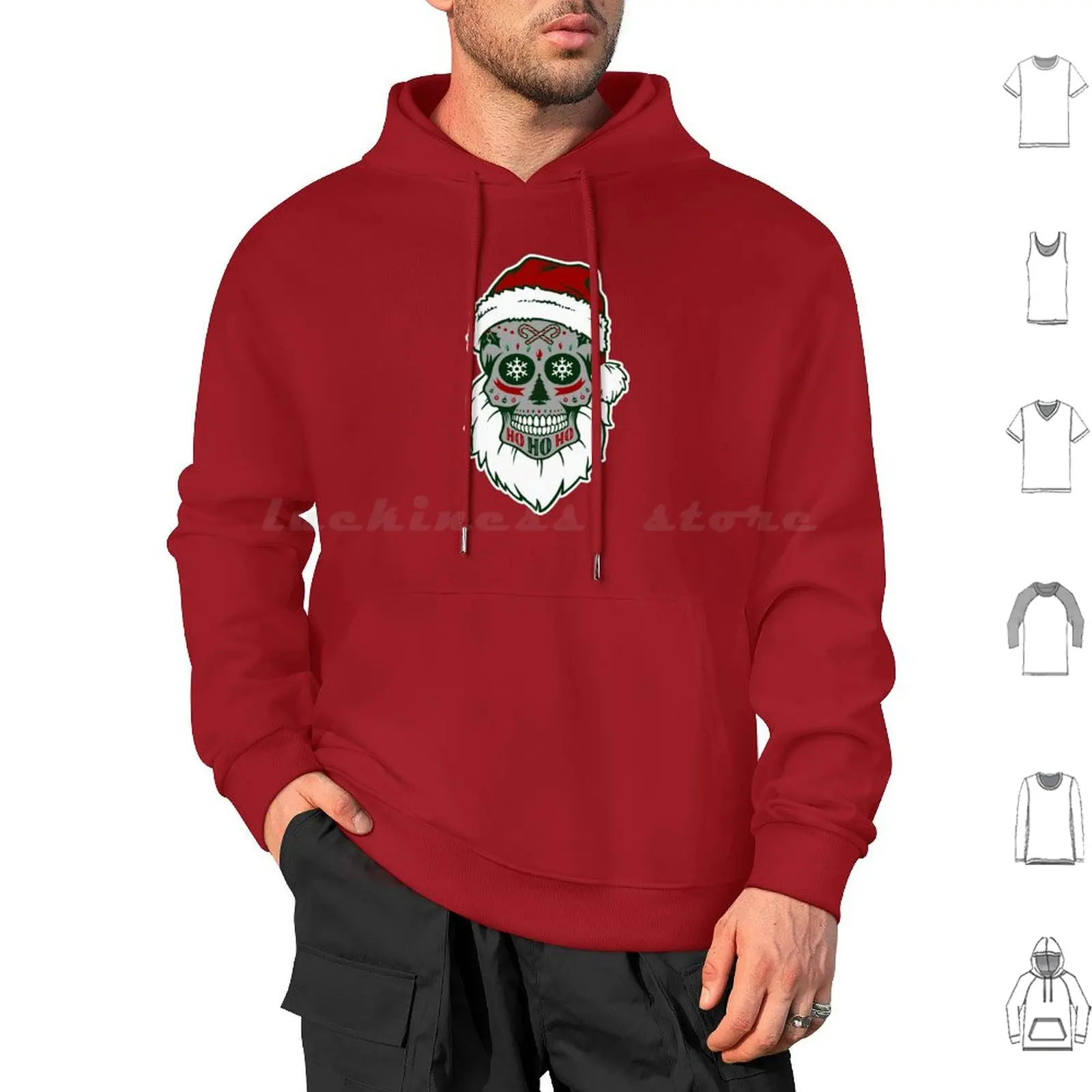 Santa Sugar Skull Hoodies Long Sleeve Santa Santa Claus Christmas Ho Ho Ho Skull Sugar Skull