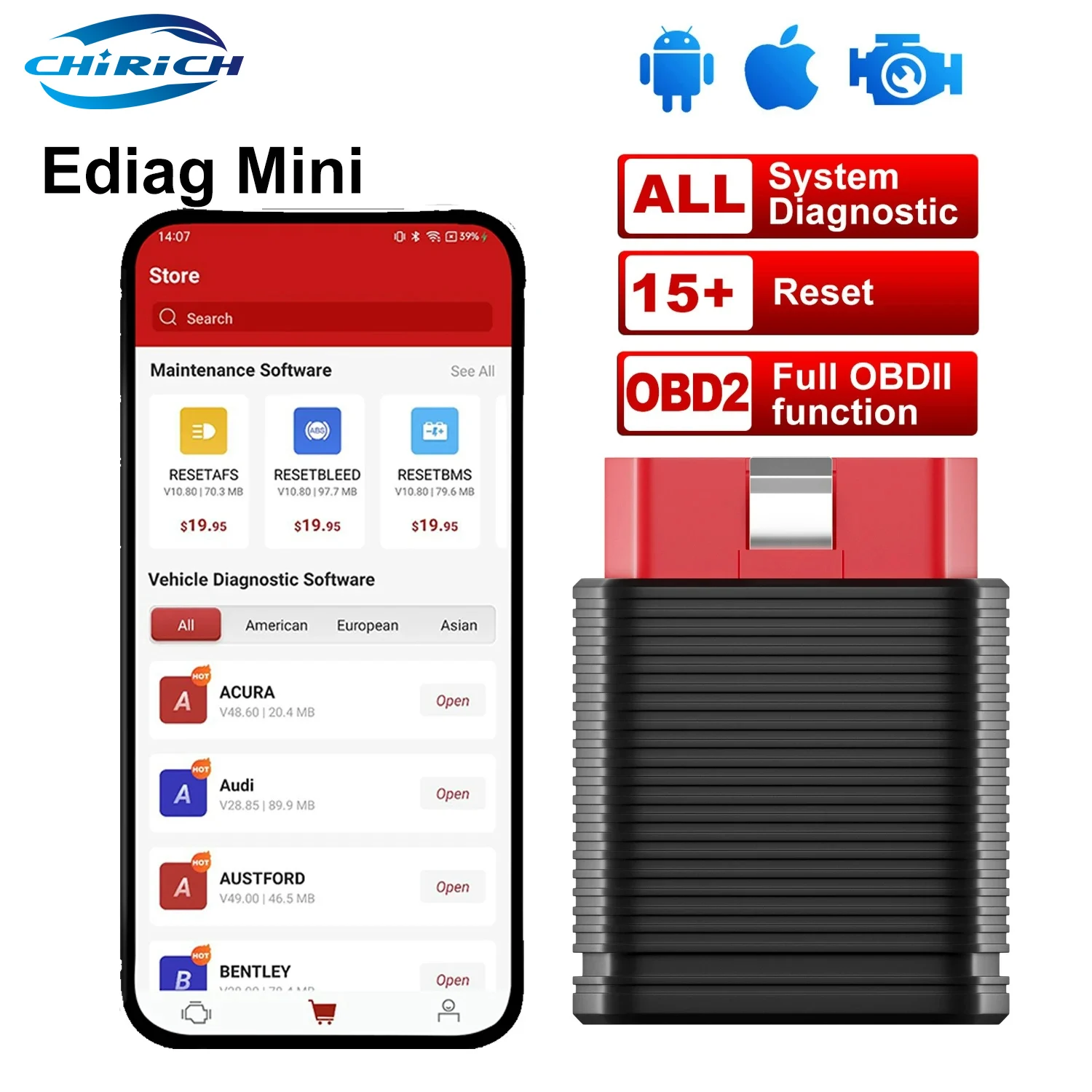 

KINGBOLEN EDIAG MINI ALL System Car Diagnostic Tools Oil SAS Free 15 Reset Full OBD2 Code Reader Scanner PK THINKCAR Pro BT200