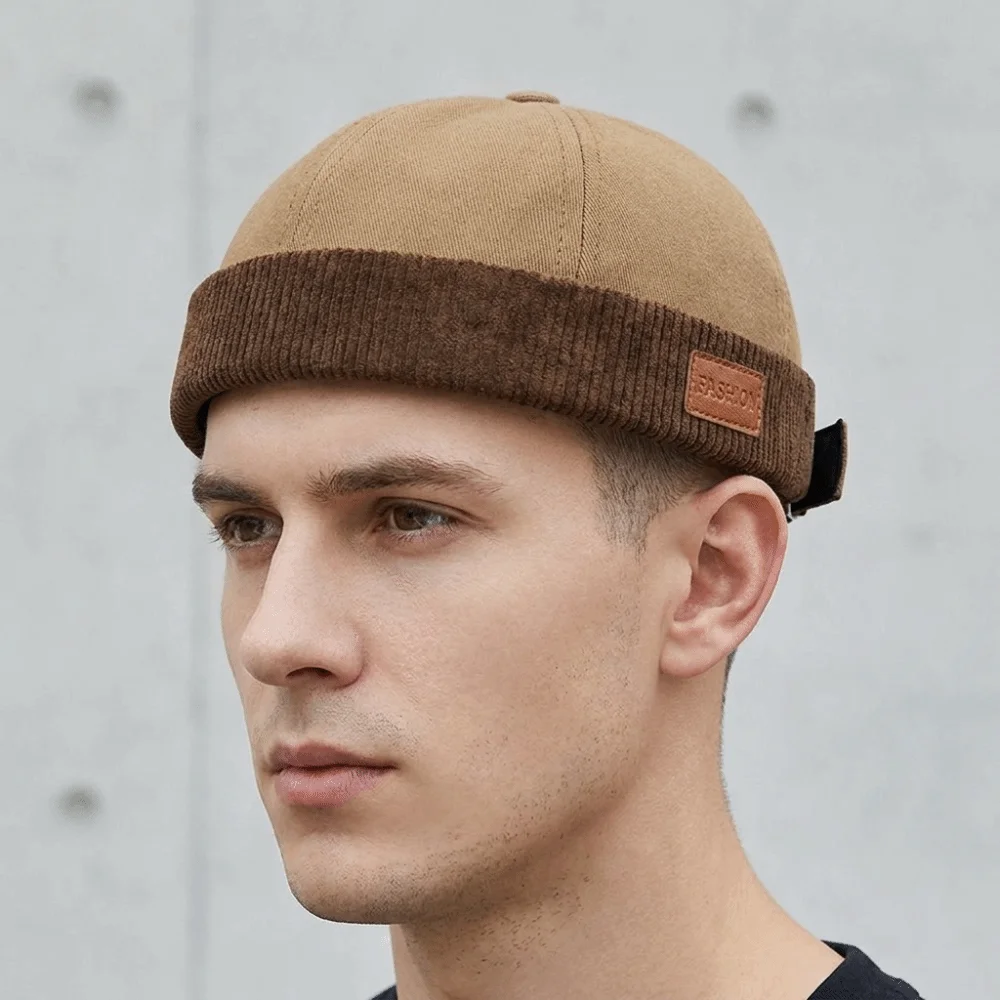 Simple Corduroy Splicing Dome Melon Cap Solid Color Adjustable Landlord Hat Brimless Hip Hop Bucket Cap Women