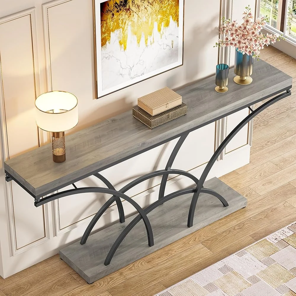 70.9 Inch Extra Long Console Table Modern Entryway Table Accent Table with Half-Moon Legs Durable Wood Top Small Spaces