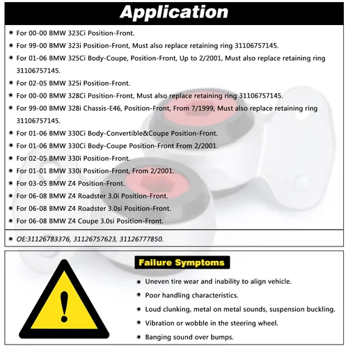 Imagen 2 del producto Bujes de brazo de Control delantero, para BMW E46, E85, 325i, 330i, Z4, 99-06, PQY-CAB16