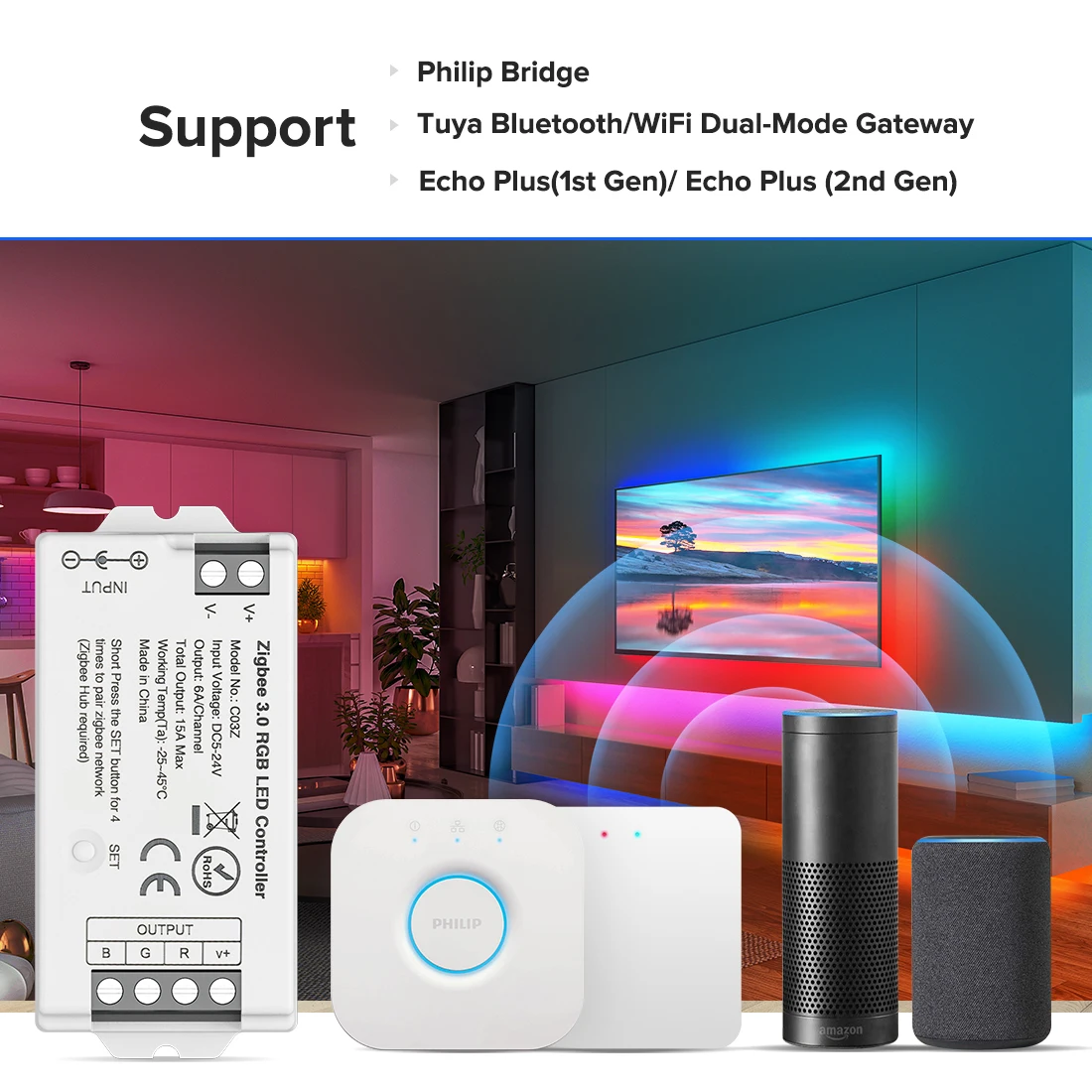 Zigbee 3.0 WiFi 2.4GHz Kontroler LED DIM CCT RGB RGBW RGBCCT LED Strip Bridge Tuya Dual Mode Gateway Bridge Tuya Dual-Mode