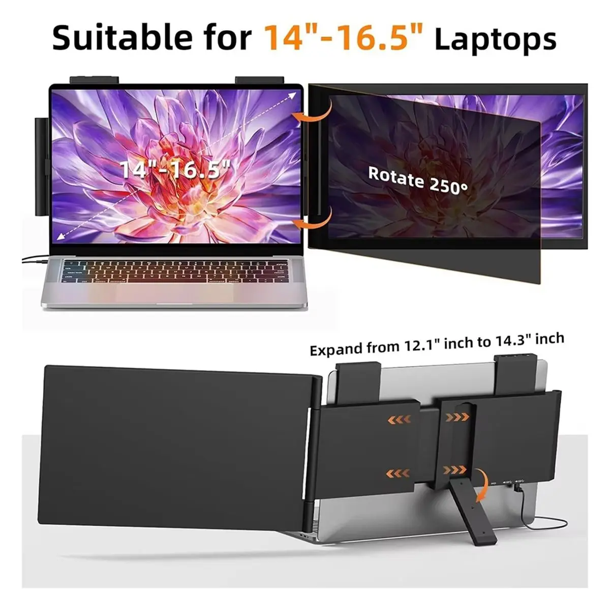 update. 14 Inch Laptop Screen Extender, 1080P Portable Second Screen Monitor, 270° Rotation Display for 14