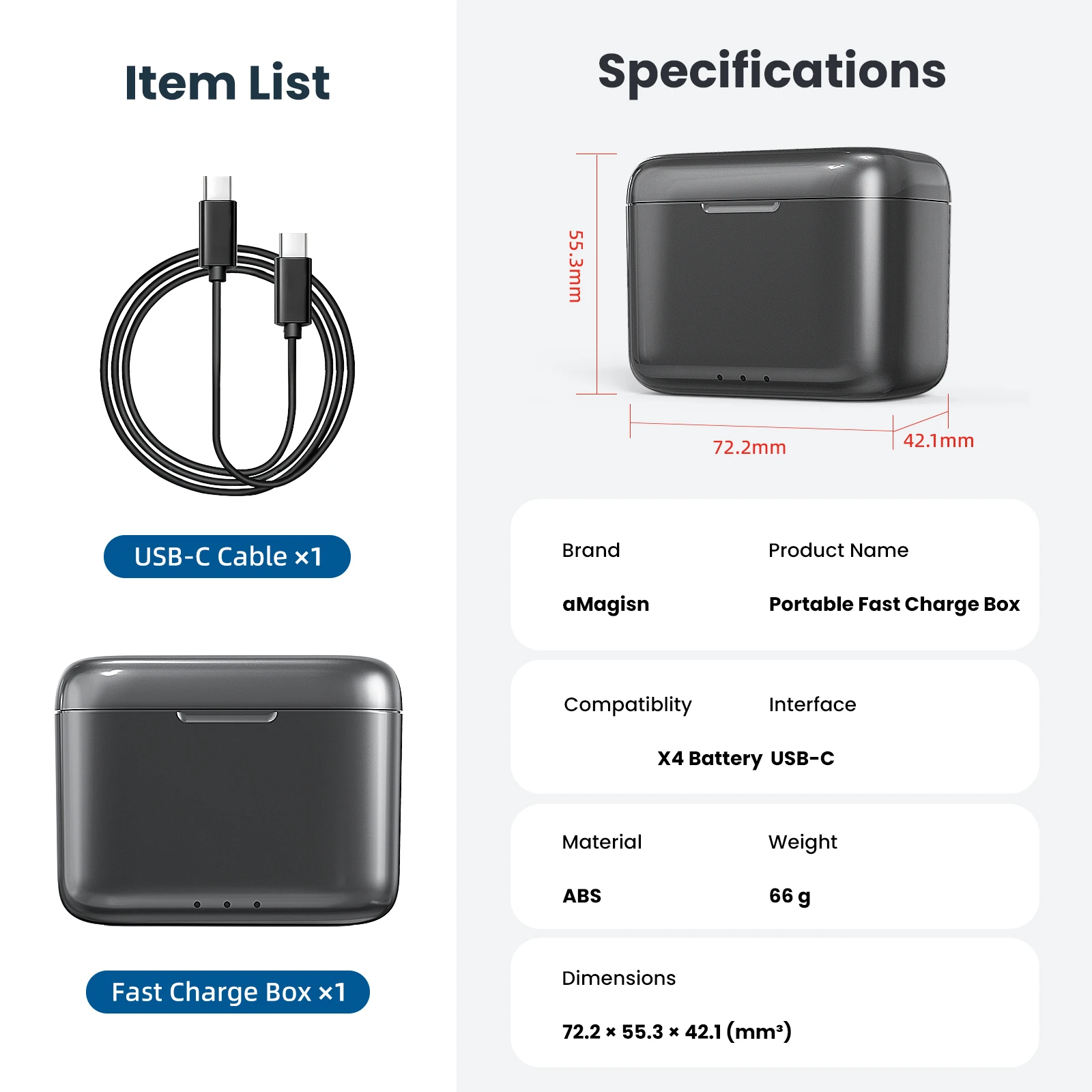 for Insta360 X4 Battery Fast Charging Box with Magnetic Flip Cover 2 Battery Quick Charger