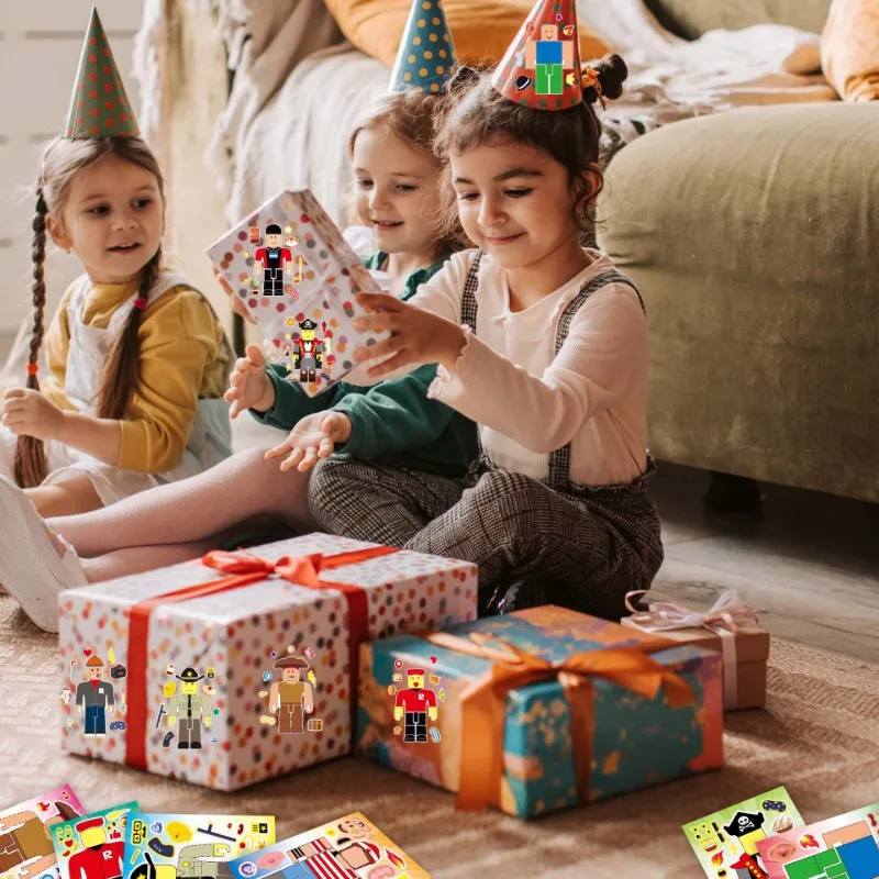 16pcs 로블록스 애니메이션 DIY 스티커 퍼즐 얼굴 조각 그림 맞추기 교육용 장난감 게임 재미있는 어린이 생일 파티 용품