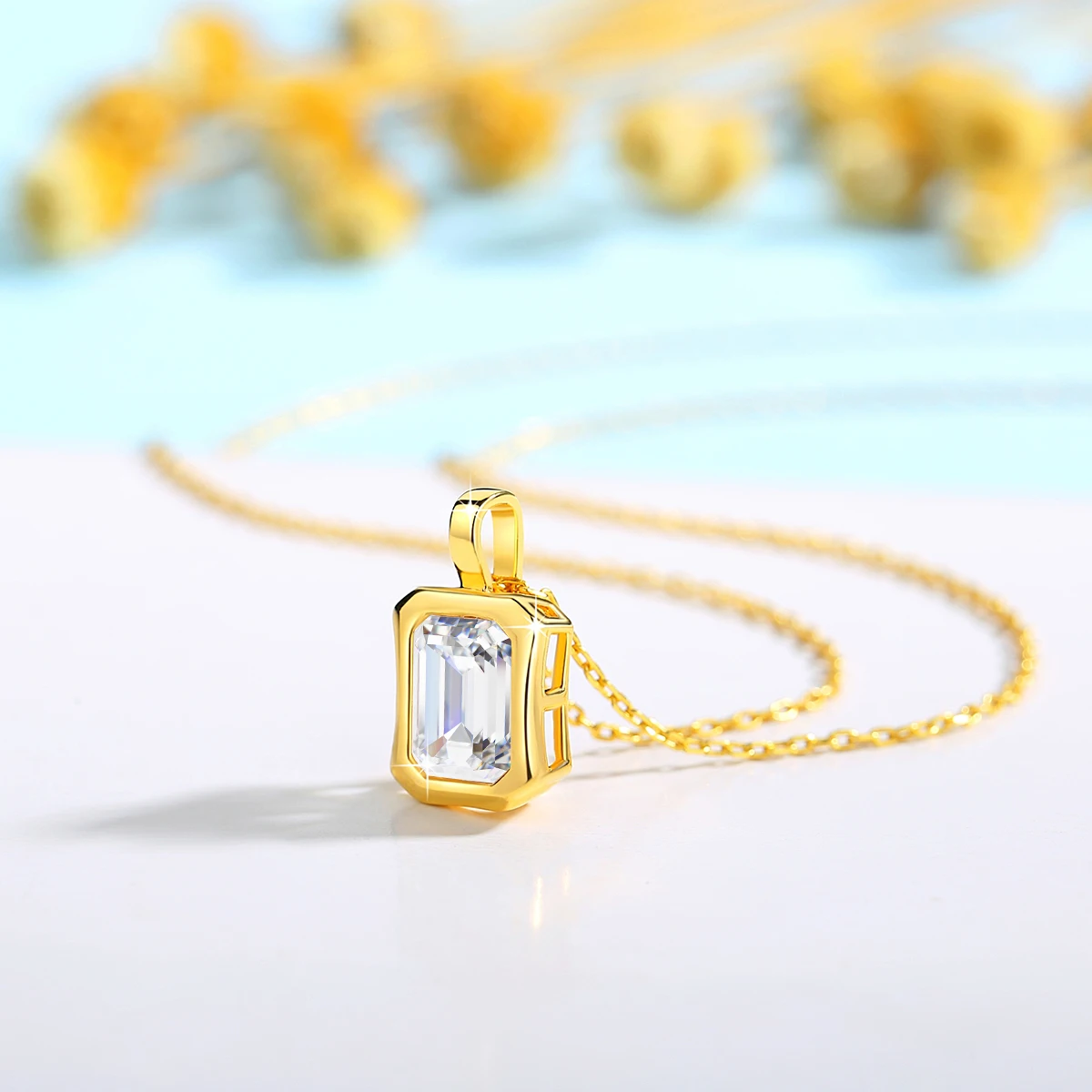 

925 Silver 14K Gold Plated Rectangular D Color VVS1 Moissanite Pendant 2ct Shiny Classic Fashion Jewelry for Women Engagement