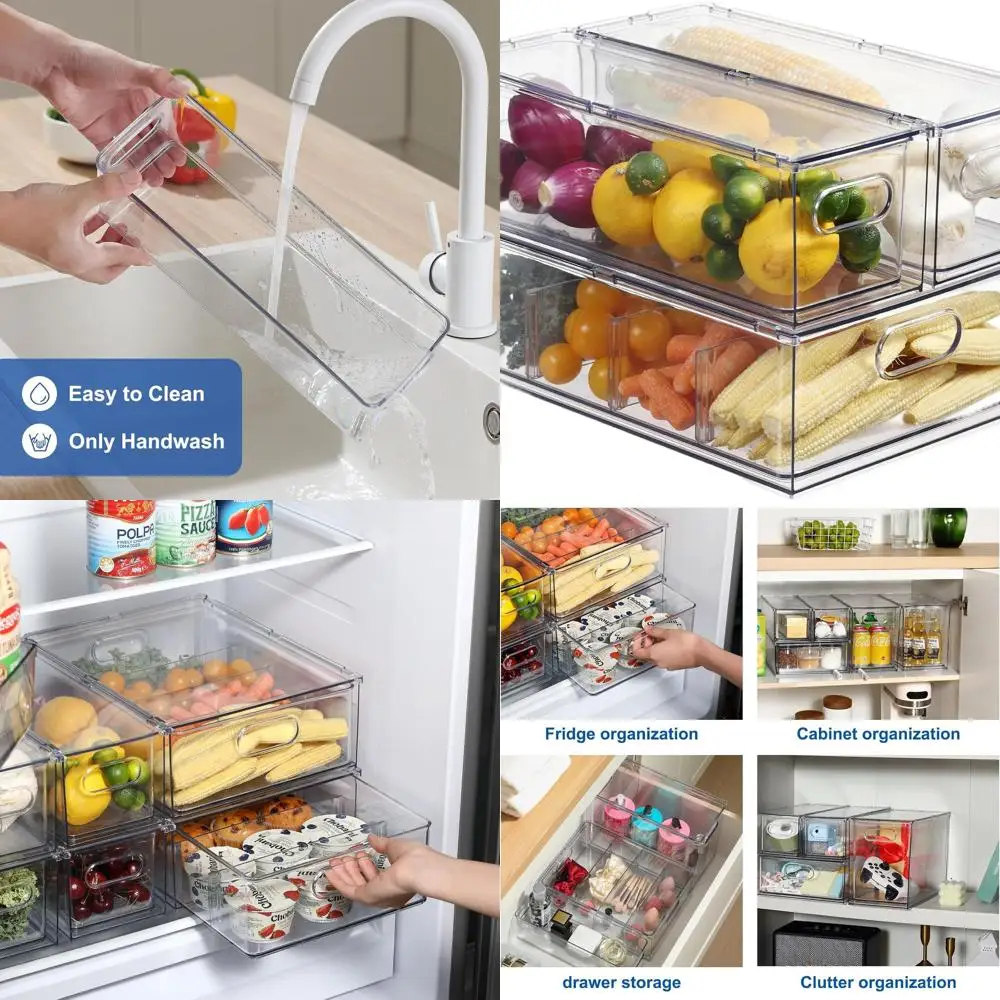 

Stackable Clear Fridge Drawer Bins, Kitchen Storage Organizers for Vegetables and Fruits (2 Small + 1 Large)