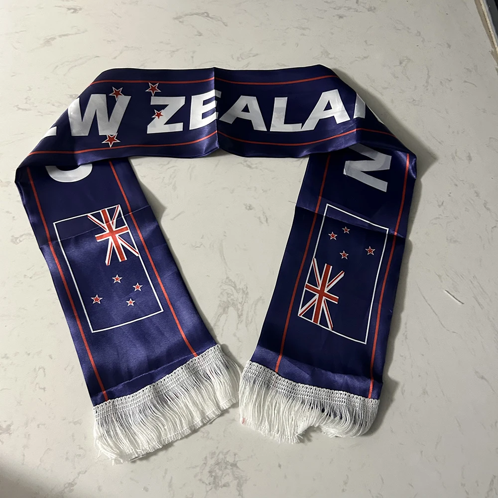 New Zealand Scarf 14x135cm Double-sided Printed New Zealand flag Satin New Zealand Scarf  for 2026 world cup Sports Events
