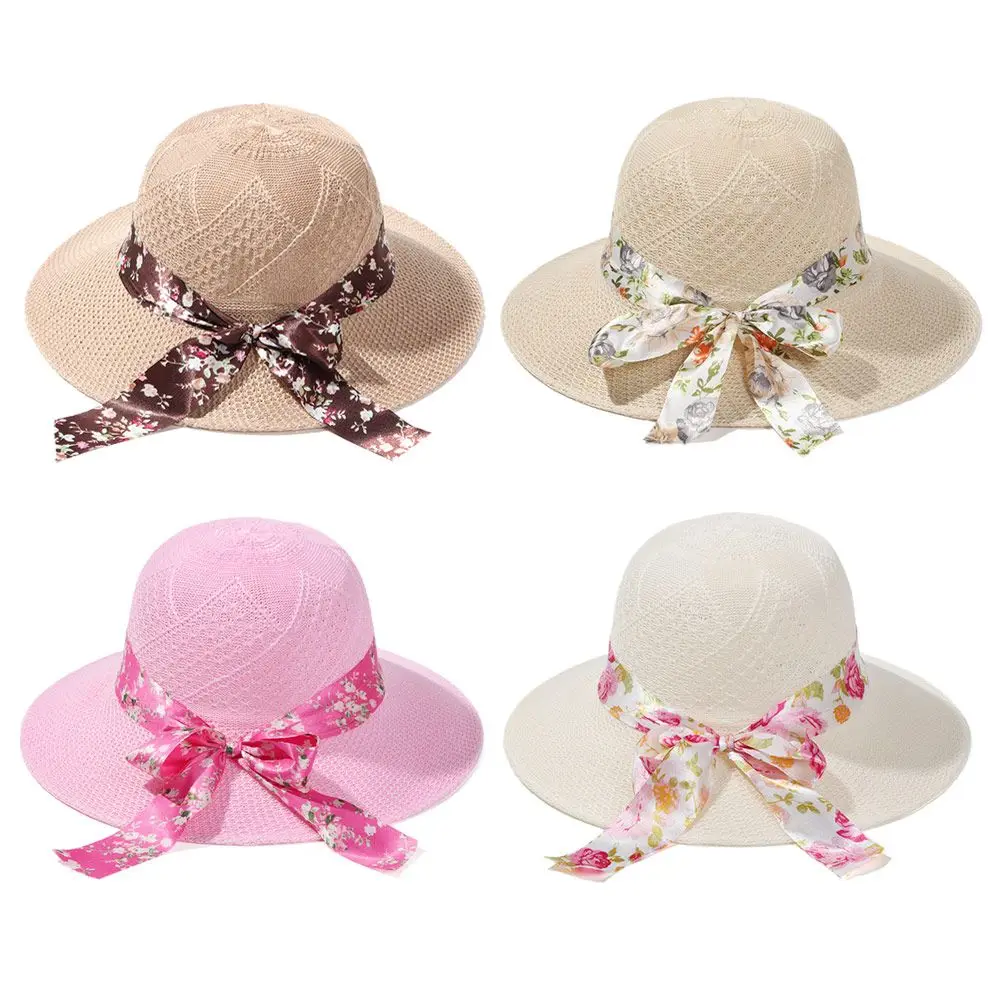 Casual Straw Sun Visor Hat Summer Women Beach Hat Wide Brim UV Protection Straw Hat Foldable Portable Travel Sun Visor Cap