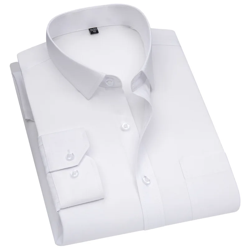 4XL Elasticity Classic Solid color White Shirts Men Long Sleeve Casual Slim Fit Men Shirts Short Sleeve Anti-wrinkle With pocket