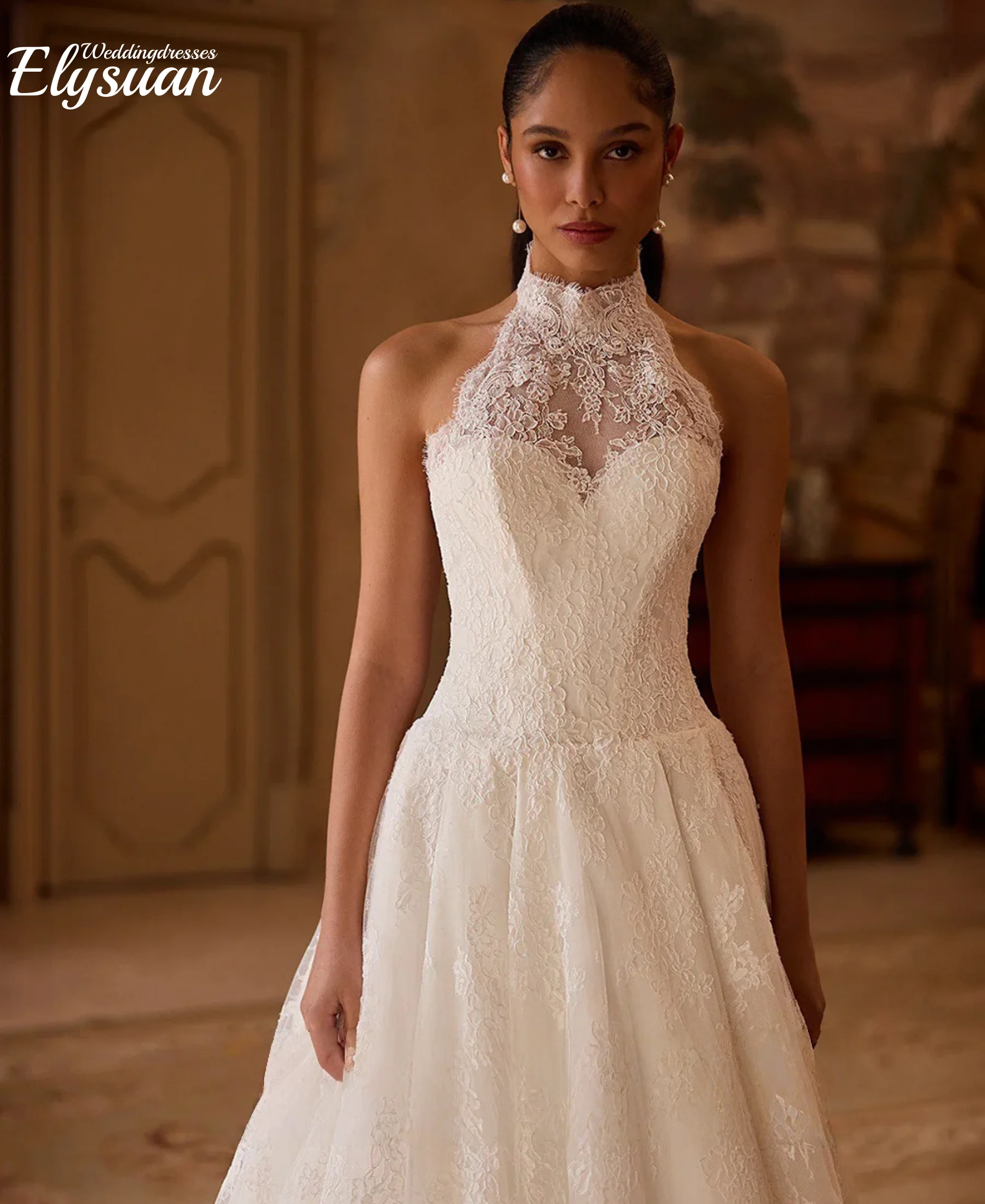 فستان زفاف دانتيل رسن مخصص بدون أكمام مفتوح الظهر سويب تراين فستان زفاف للمرأة العروس فيستدوس دي نوفيا