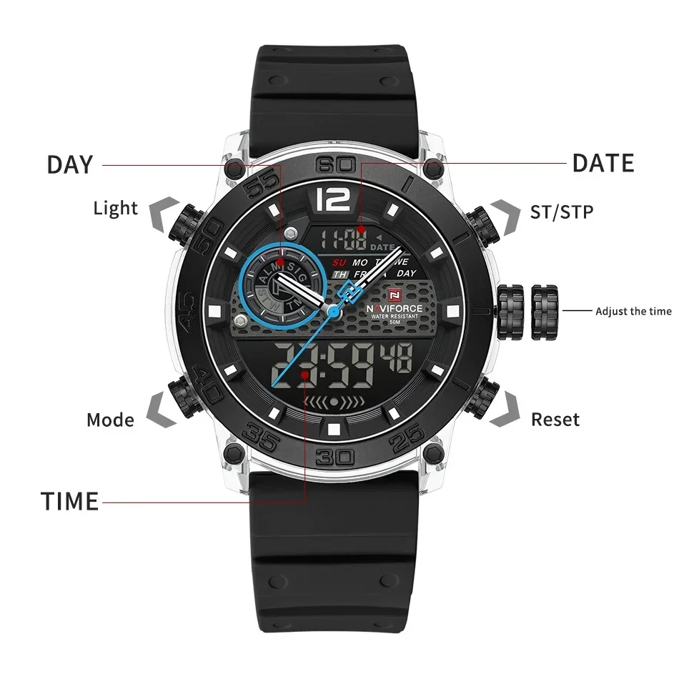 NAVIFORCE NF6104 hommes léger sport double affichage temps veilleuse montres garçon Quartz chronomètre multifonctionnel