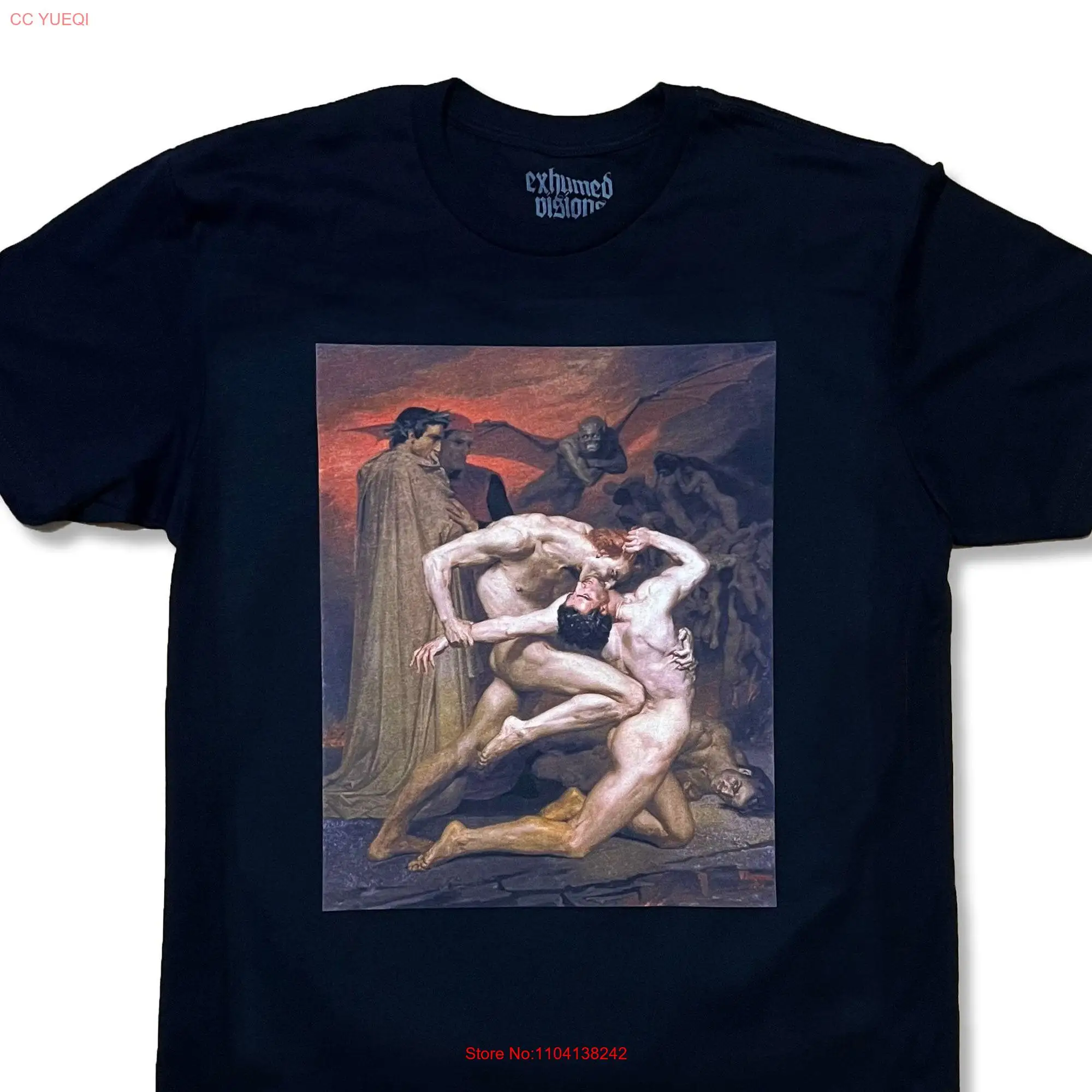 Dante and Virgil In Hell Black T Shirt William Adolphe Bouguereau 1850 long or short sleeves