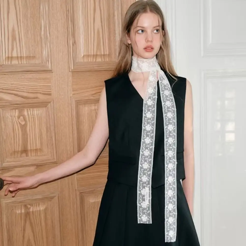 Correa para el cuello de encaje con flores elegantes, banda para el pelo transparente de estilo coreano, pañuelo, decoración de vestidor, cinta larga para novia/dama de honor