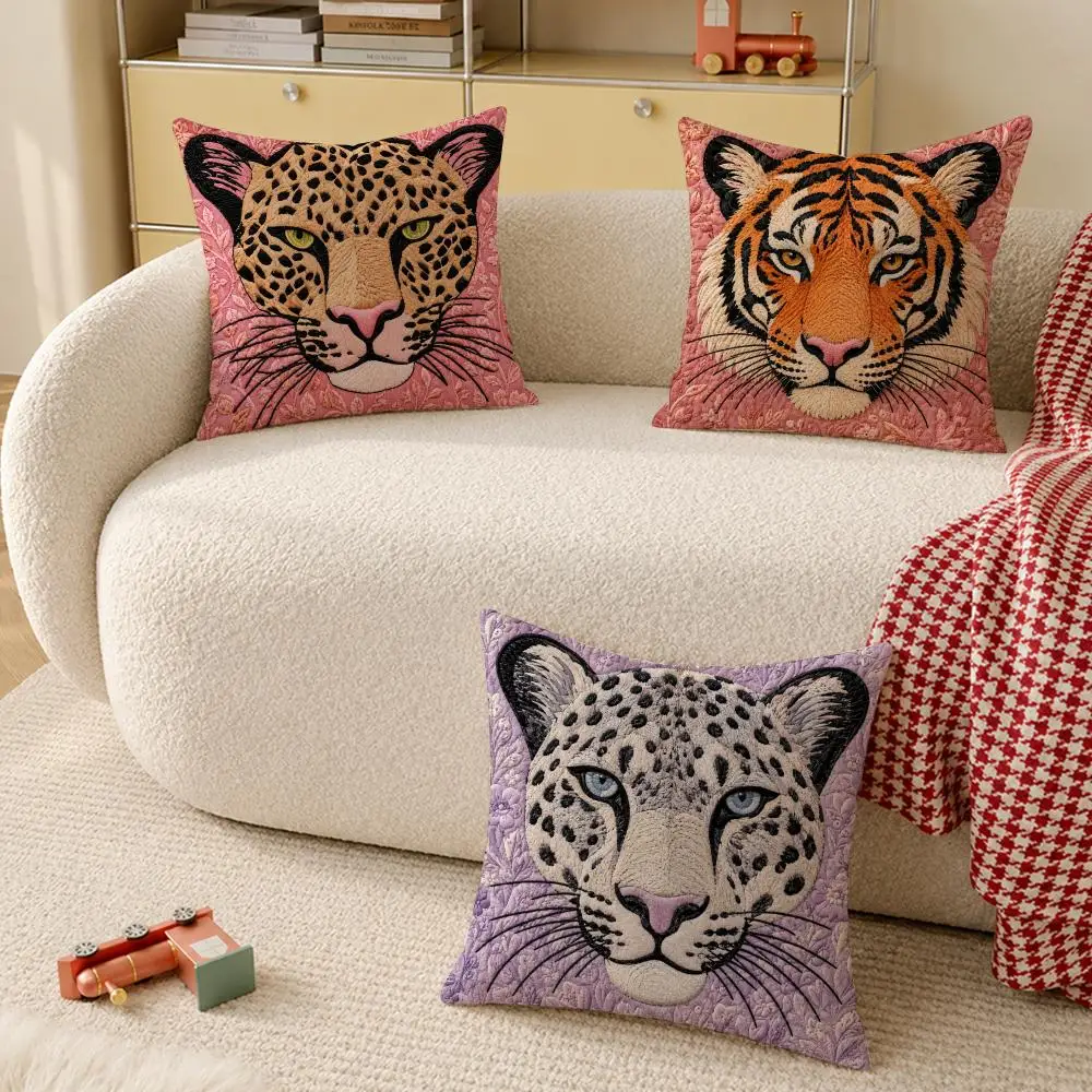 Vintage Wild Cat Portrait Cushion Cover Pillow Cover Decorative Throw Couch Home Decor for Living Room Sofa