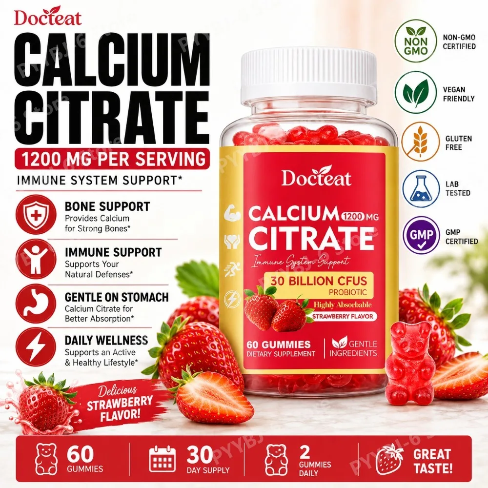 

Calcium Magnesium Gummies with D3 C K2 and Probiotic Blend 30 Billion CFUs Strawberry Flavor Gentle Ingredients 60 Capsules